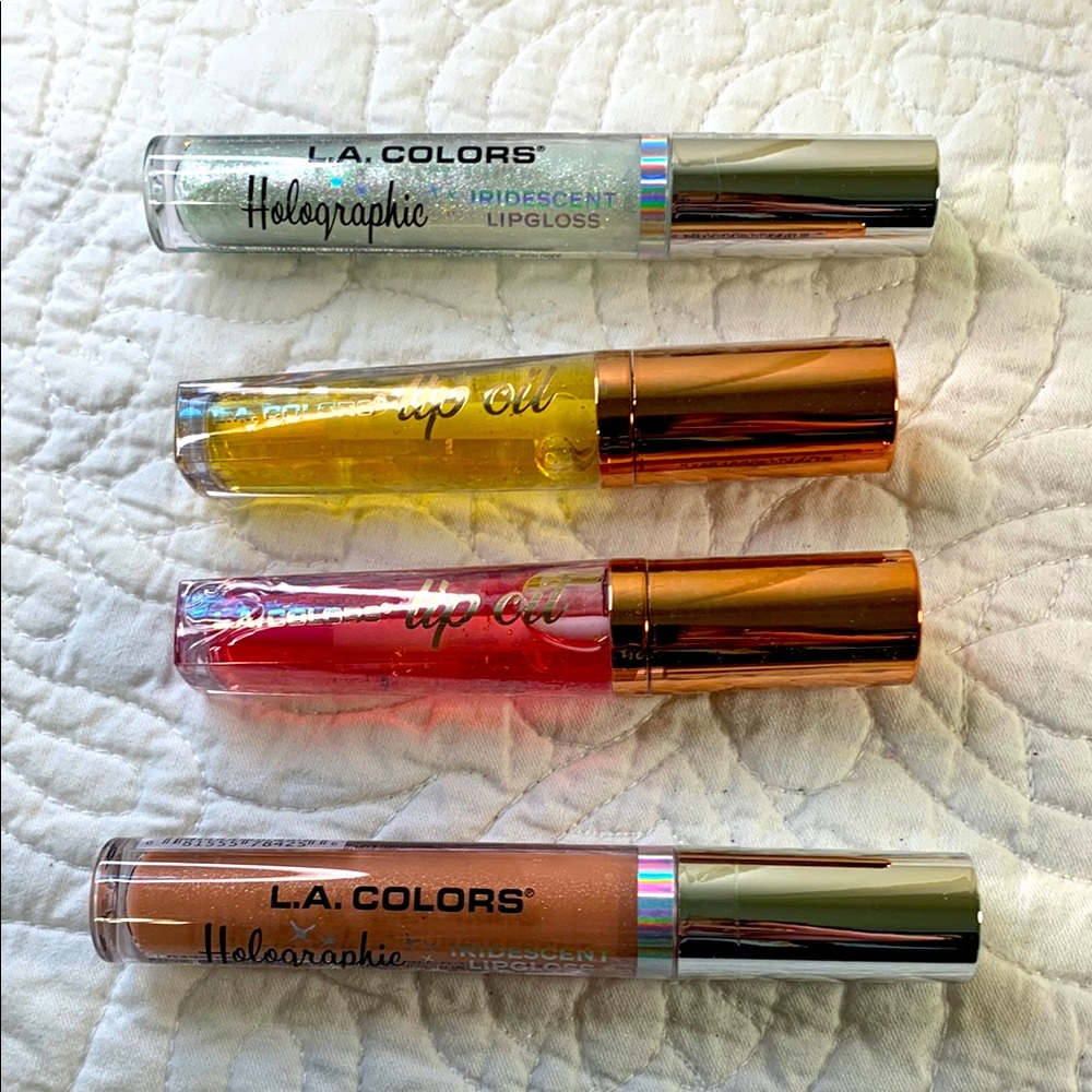 L.A. Colors Lip Gloss 4-Pc set NEW Sealed 2 Halographic & 2 lip oil for all ages